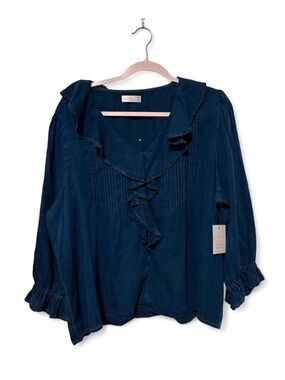 NWT denim ruffle flowy top XXL